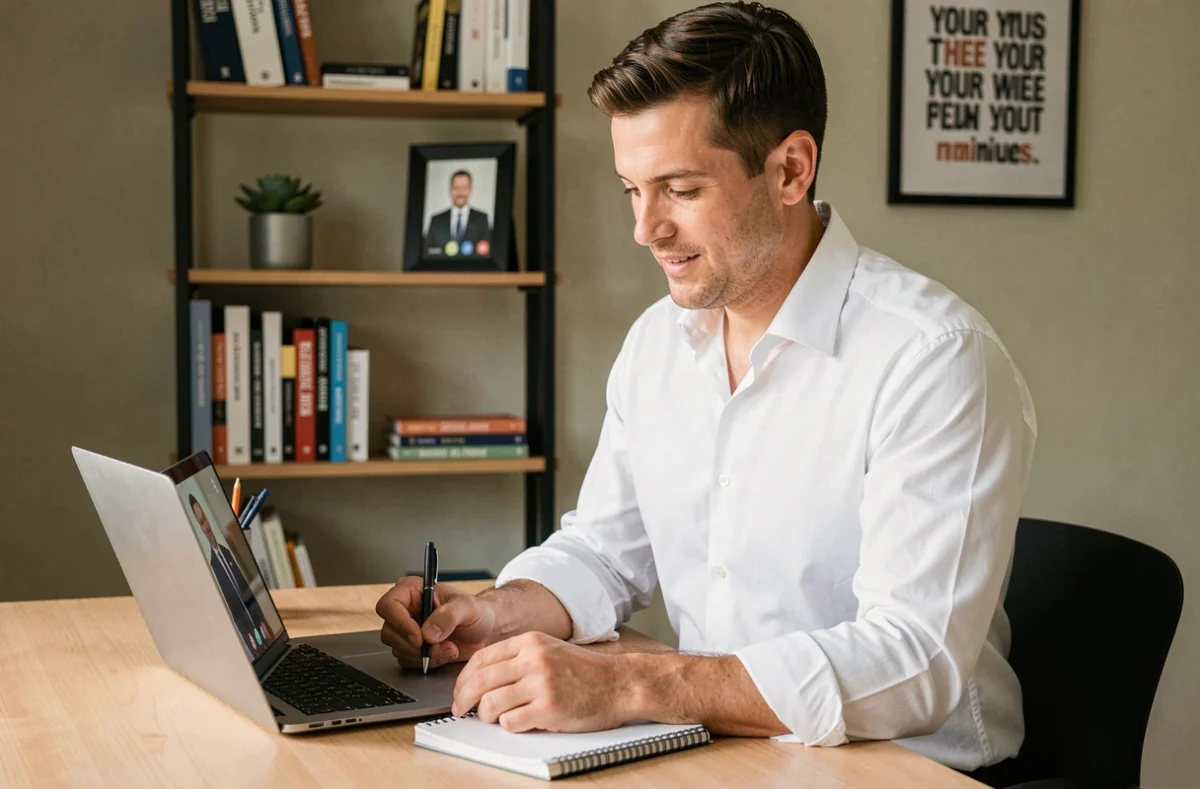 Entrepreneur en télétravail participant à une réunion en ligne avec des services numériques pour développer son entreprise