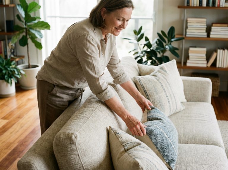 Femme souriante en linge de maison dans un salon cosy