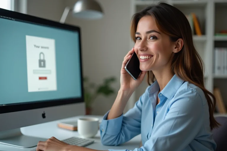 Femme professionnelle parlant au smartphone dans un bureau moderne