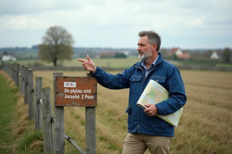 Homme français en extérieur avec carte et paysage rural