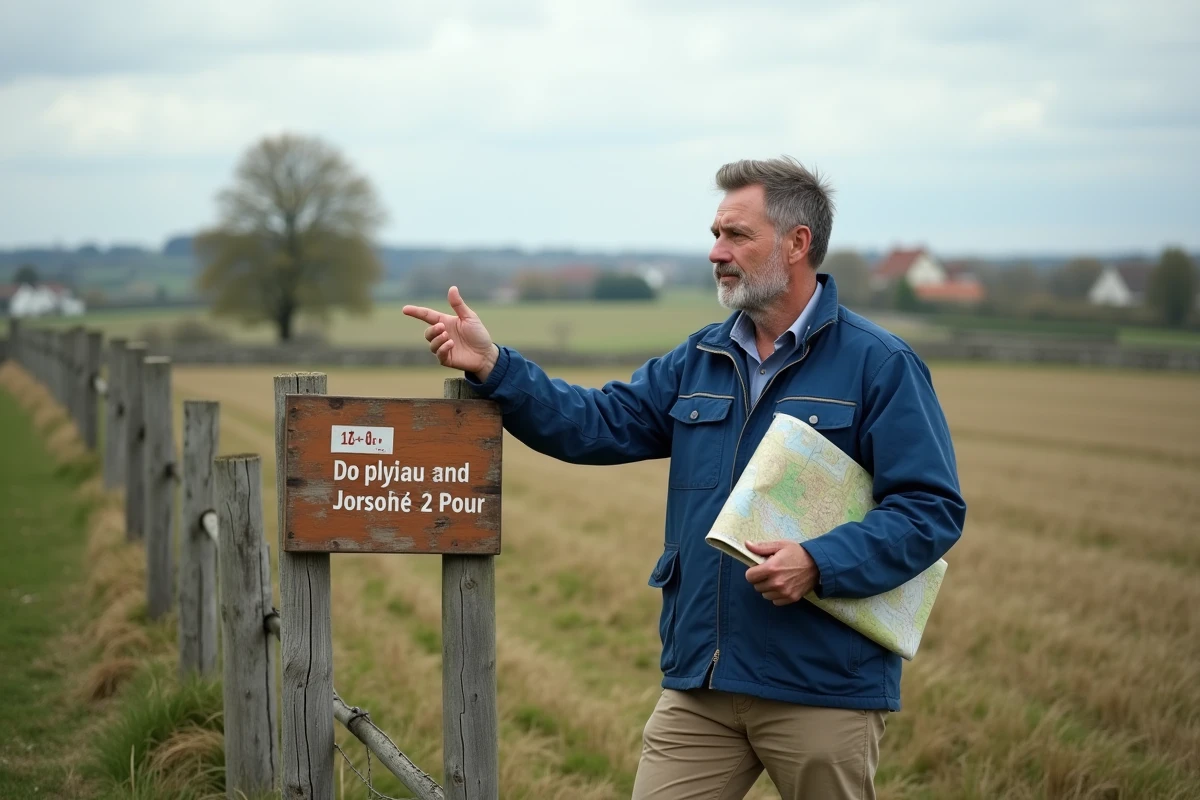 Homme français en extérieur avec carte et paysage rural