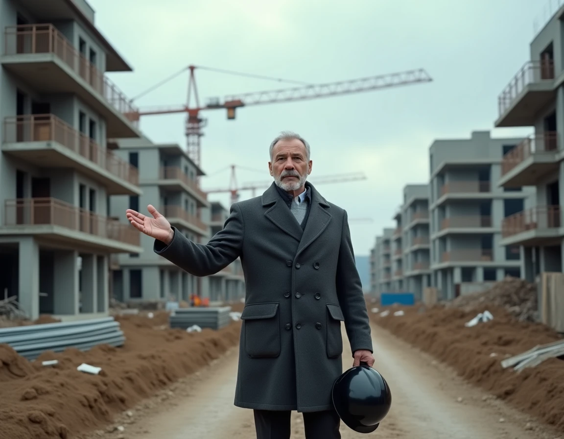Promoteur immobilier sur un chantier de construction résidentielle illustrant les tendances du marché 2024